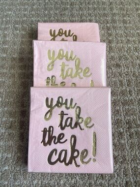 Bundle of 3 Pink 'You Take The Cake' Decorative Party Napkins with Gold Foil